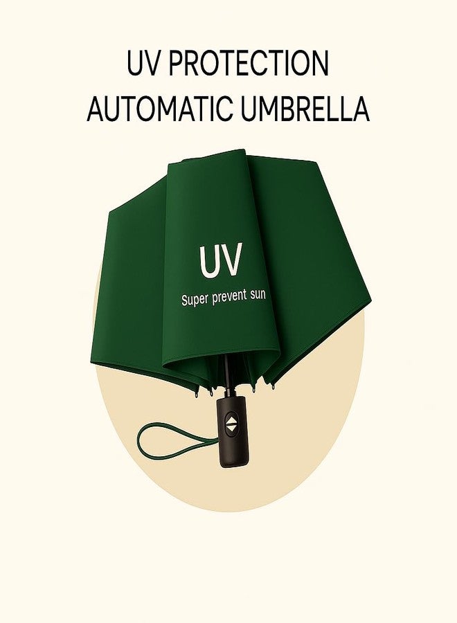 IDITRI EXPORT-UV Protection Travel Umbrella - Automatic Open/Close, Windproof, Lightweight 3-Fold Compact Umbrella for Sun, Rain & Wind (GREEN) - Image 5