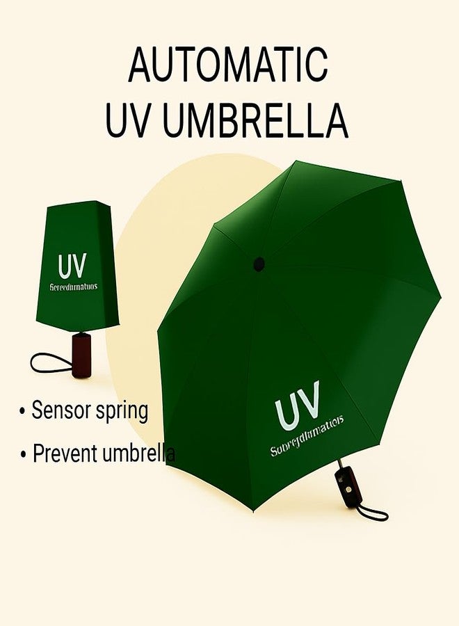 IDITRI EXPORT-UV Protection Travel Umbrella - Automatic Open/Close, Windproof, Lightweight 3-Fold Compact Umbrella for Sun, Rain & Wind (GREEN) - Image 3