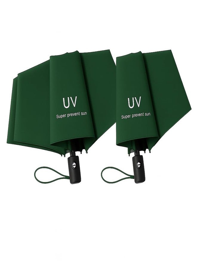 IDITRI EXPORT-UV Protection Travel Umbrella - Automatic Open/Close, Windproof, Lightweight 3-Fold Compact Umbrella for Sun, Rain & Wind (GREEN) - Image 2