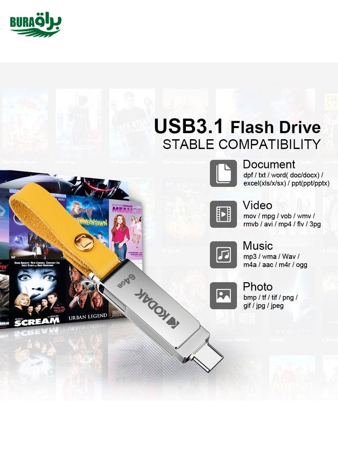 BURAQ Kodak K243C 2 In 1 Type-C/USB-C + USB3.1 High-speed Transfer U disk, Capacity: 128GB  - Image 3