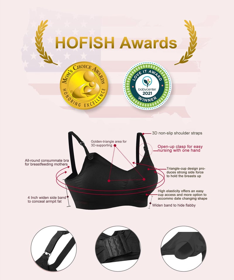 HOFISH حمالة صدر حوامل بدون درزات لاسلكية من هوفيش 3 عبوات سوداء، كبيرة - Image 2