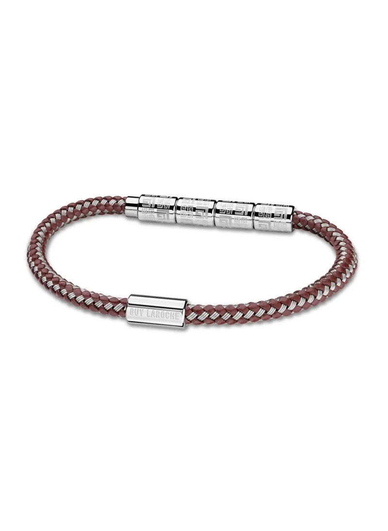 غاي لاروش Pierre Brown Cord and Silver Bracelet For Men