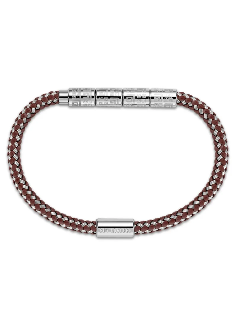 غاي لاروش Pierre Brown Cord and Silver Bracelet For Men