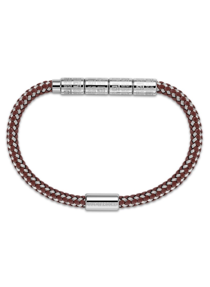 Guy Laroche Pierre Brown Cord and Silver Bracelet For Men - Image 3