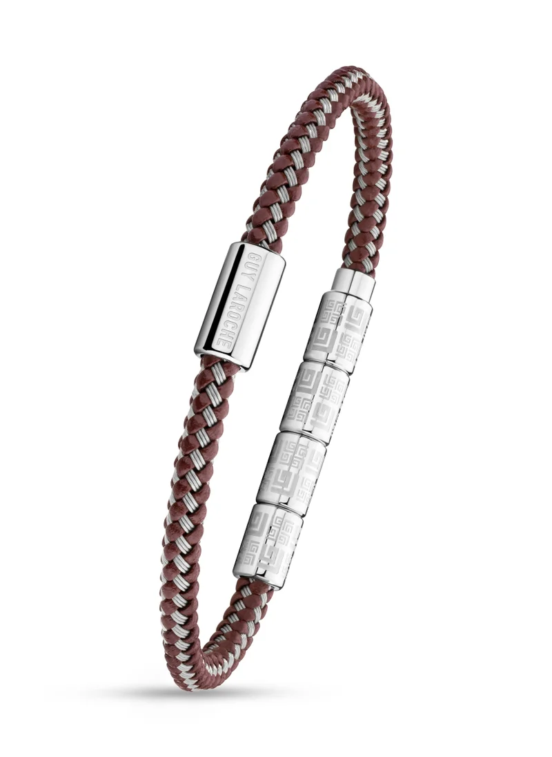 غاي لاروش Pierre Brown Cord and Silver Bracelet For Men