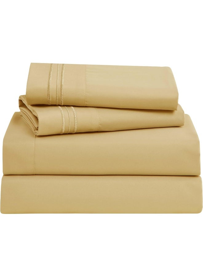 Clara Clark Bed Sheets, Premier 1800 Series 4 Piece Bed Sheet Set, Deep Pocket, Wrinkle, Fade, Stain Resistant, Luxury Soft Bedding Sheets & Pillowcases, Full, Camel Gold - Image 1
