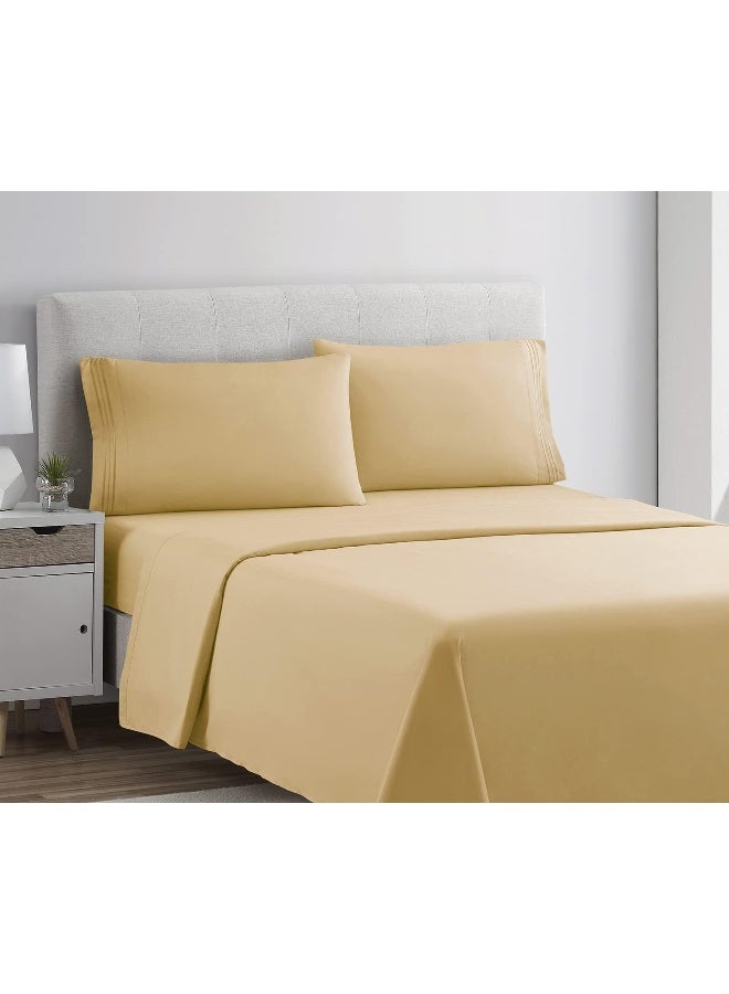 Clara Clark Bed Sheets, Premier 1800 Series 4 Piece Bed Sheet Set, Deep Pocket, Wrinkle, Fade, Stain Resistant, Luxury Soft Bedding Sheets & Pillowcases, Full, Camel Gold - Image 2
