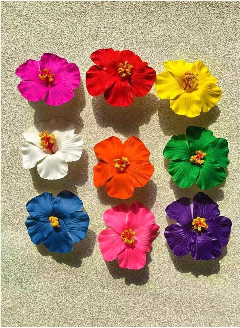 Set of 9 pieces Hawaiian flower hair clips suitable for beach trips, summer parties, and pool events. Available in vibrant colors. - Image 2