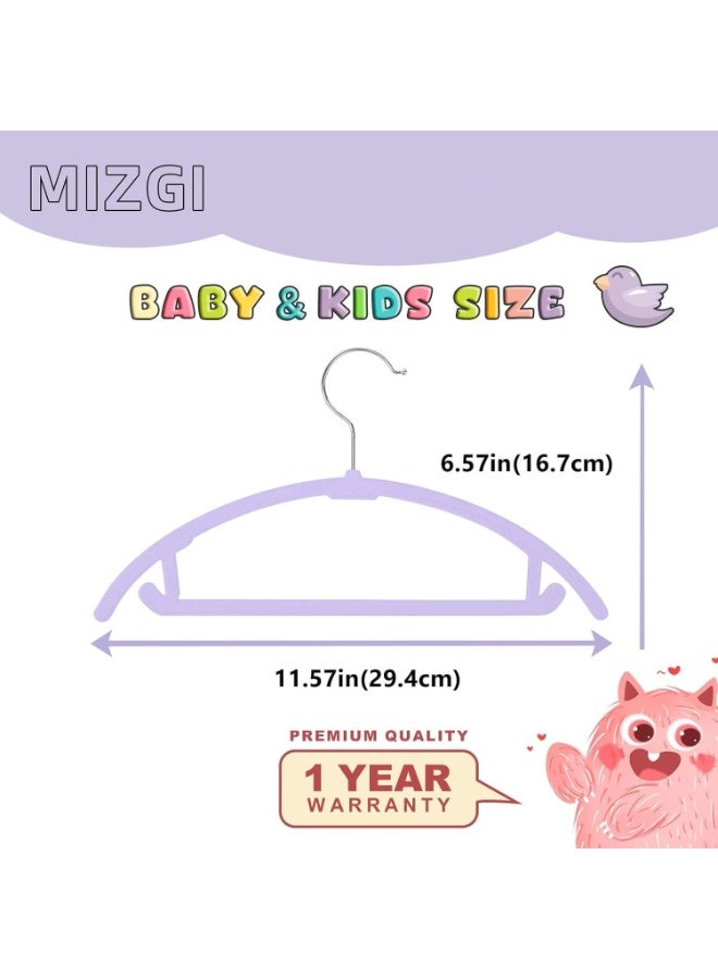 MIZGI Velvet Baby Hangers 10-Pack,No Shoulder Bump Children‘s Hangers for Baby,Infant&Toddler Clothes,Durable Space Saving Non Slip Hangers for Everyday Closet Use (10, Light Purple) - Image 2