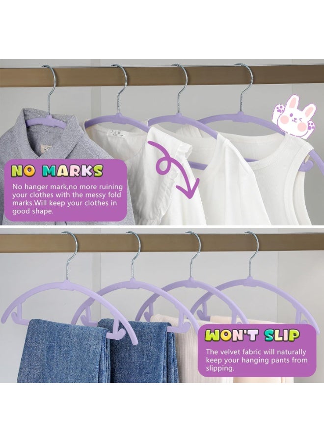MIZGI Velvet Baby Hangers 10-Pack,No Shoulder Bump Children‘s Hangers for Baby,Infant&Toddler Clothes,Durable Space Saving Non Slip Hangers for Everyday Closet Use (10, Light Purple) - Image 5
