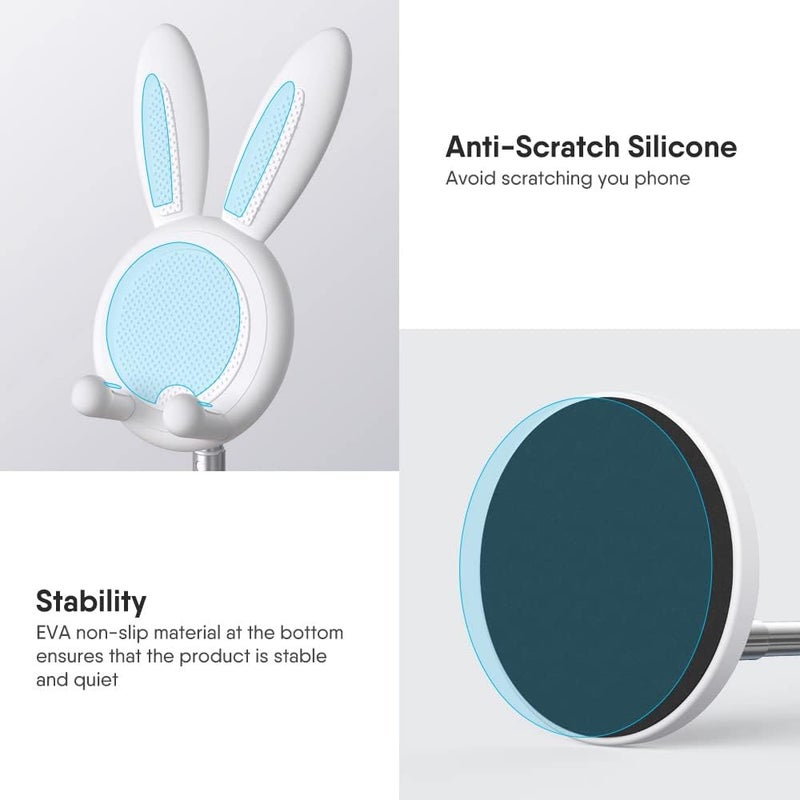Oatsbasf Cell Phone Stand, Adjustable Cute Bunny Phone Stand for Desk, Kawaii Phone Holder Stand, Compatible with All Mobile Phones, iPhone, Kindle, Switch (White B) - Image 4