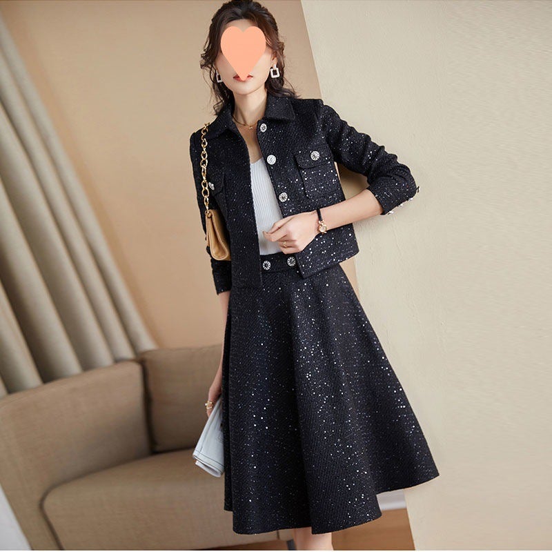 Chic Woolen Suit Skirt Set Women Autumn 2022 Black Skirt - Image 5