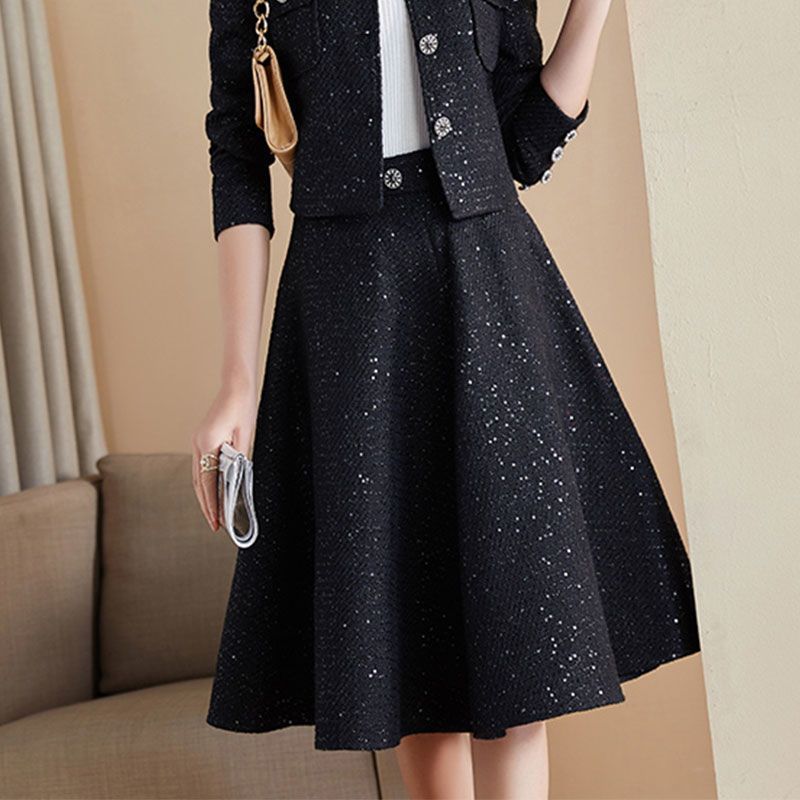Chic Woolen Suit Skirt Set Women Autumn 2022 Black Skirt - Image 1