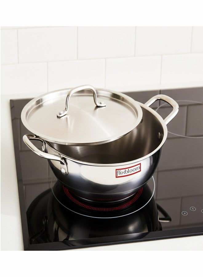 Flixbloom Radiant Triply Thick Stainless Steel Kitchen Cookware Set Induction Base/LPG Friendly Utensil (Wok) Kadhai/Kadai with Lid for Cooking & Serving (4 Litre) - Image 1