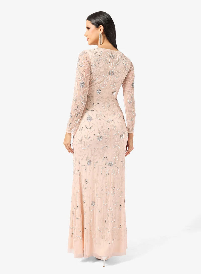 نمشي x فستان سهرة مزين بالخرز