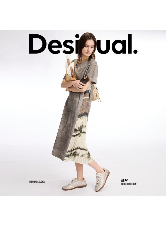 DESIGUAL ss25 New Arrival Asymmetrical Printed Cotton Pleated Patchwork Dress - Image 3
