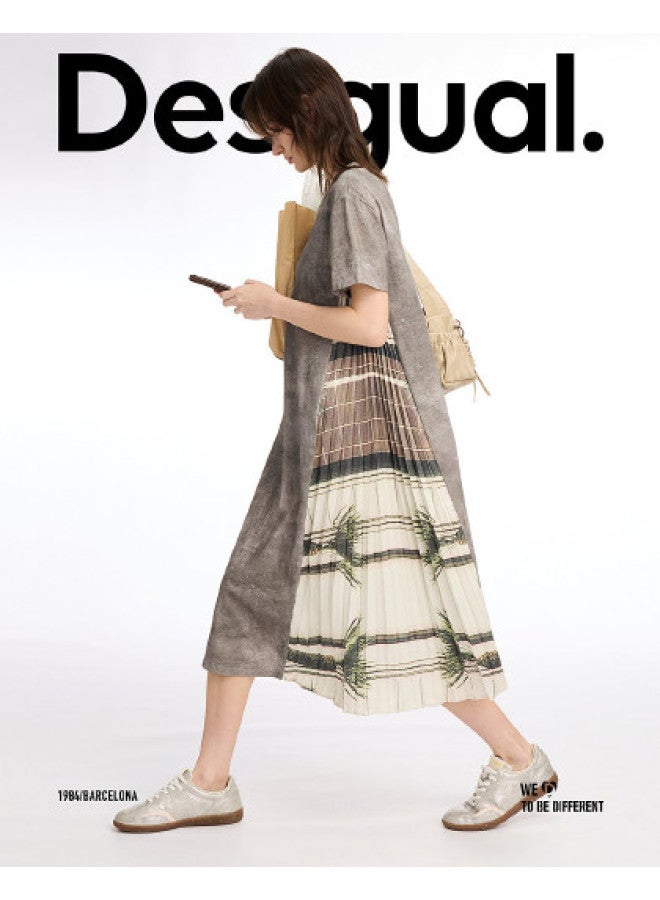 DESIGUAL ss25 New Arrival Asymmetrical Printed Cotton Pleated Patchwork Dress - Image 1