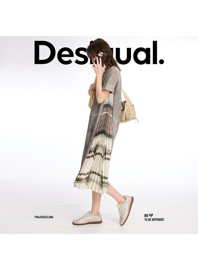 DESIGUAL ss25 New Arrival Asymmetrical Printed Cotton Pleated Patchwork Dress - Image 5