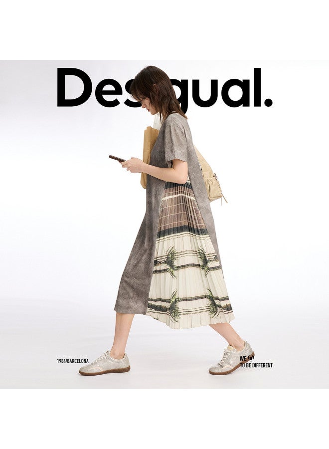 DESIGUAL ss25 New Arrival Asymmetrical Printed Cotton Pleated Patchwork Dress - Image 2