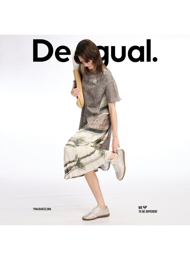 DESIGUAL ss25 New Arrival Asymmetrical Printed Cotton Pleated Patchwork Dress - Image 4