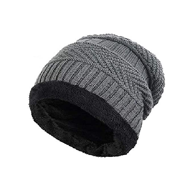 Creature Winter Knit Beanie Cap Hat Neck Warmer Scarf and Woolen Gloves Set for Men & Women (3 Piece) (GREY) - Image 3