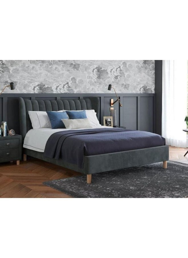 Homzmart White Wood and Velvet Super King Bed 200x180x140 cm - Grey  - Image 1
