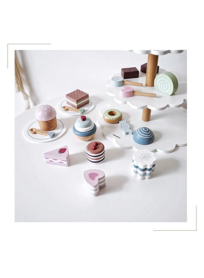 Wooden Birthday Cake Role Play Toy Set For Girls And Boys Kitchen Simulation Fruit Cutting Toys Wooden Playhouse Set-Specifications:Three-layer Dessert (0.9kg) - Image 5