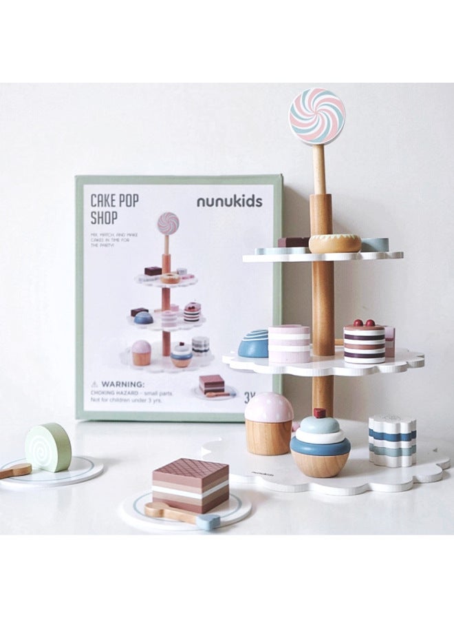 Wooden Birthday Cake Role Play Toy Set For Girls And Boys Kitchen Simulation Fruit Cutting Toys Wooden Playhouse Set-Specifications:Three-layer Dessert (0.9kg) - Image 1