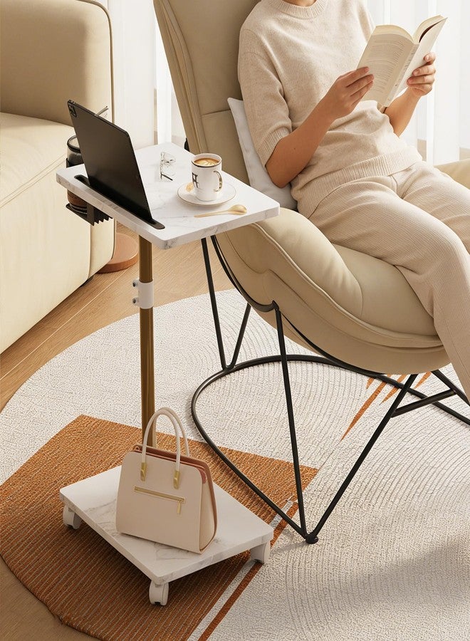 Katrawu TV Tray Table, Adjustable Dinner Trays for Eating Table, 360° Swivel & Sofa Armrest End Side Table, C Shaped Couch Snack Table for Bedroom, Living Room, Small Space(White+Black) - Image 4