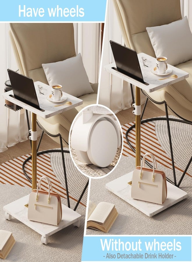 Katrawu TV Tray Table, Adjustable Dinner Trays for Eating Table, 360° Swivel & Sofa Armrest End Side Table, C Shaped Couch Snack Table for Bedroom, Living Room, Small Space(White+Black) - Image 3