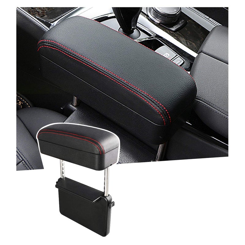 SKTU Auto Car Armrest Extender Support Elbow Forearm Arm Wrist Rest Support Adjustable Height Comfort Pad Universal Fit for Most Car Models Center Console Red with Organizer