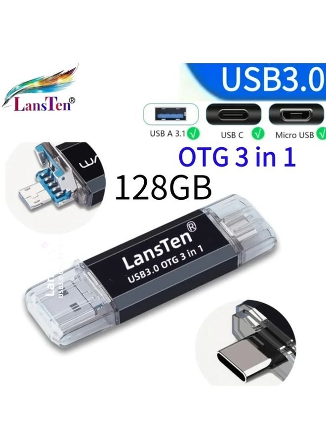128 جيجابايت نوع C مايكرو OTG محرك أقراص فلاش USB 3 في 1 عصا الصور متوافق مع هاتف سامسونج وجوجل بيكسل - Image 1