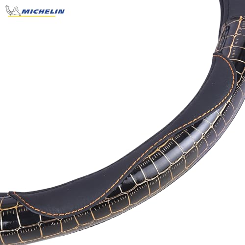 MICHELIN iFit Premium Faux Leather Steering Wheel Cover-Black Crocodile Design (D"Shape )Stich, DIY-No Tools Required to fit, iFit Technology Stretches to fit 14.5" & 15.5" Inches Most Steering Wheels - Image 3