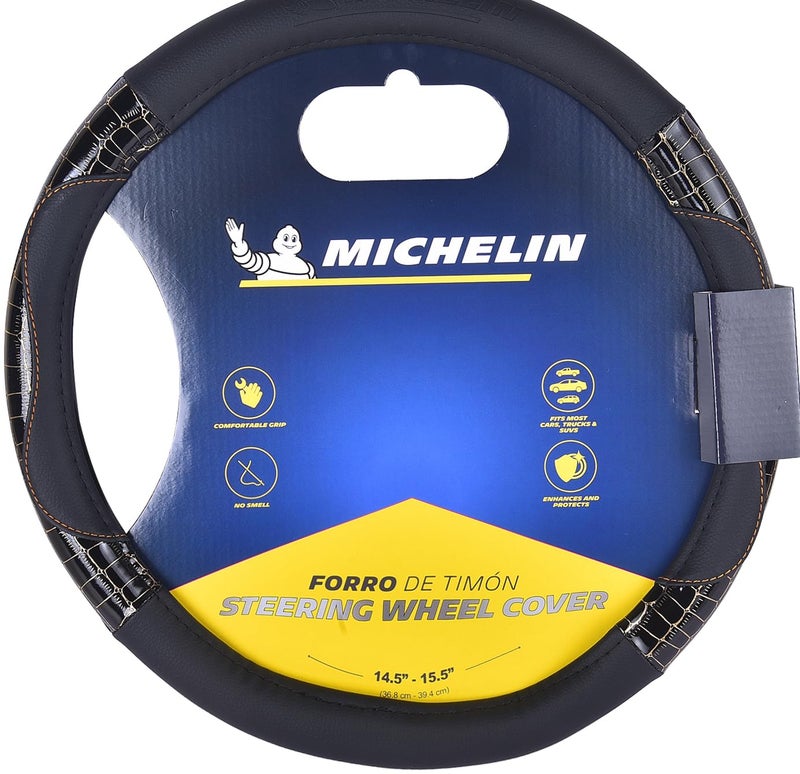 MICHELIN iFit Premium Faux Leather Steering Wheel Cover-Black Crocodile Design (D"Shape )Stich, DIY-No Tools Required to fit, iFit Technology Stretches to fit 14.5" & 15.5" Inches Most Steering Wheels - Image 2