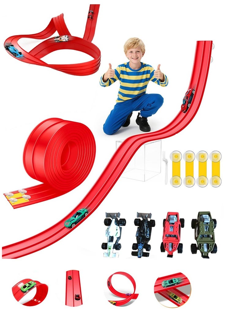 13-foot flexible racetrack, children's toy flexible racing track with suction cups,Rolls Up Portable Racetrack , compatible with all kinds of small cars, holiday gifts for boys and girls - Image 1