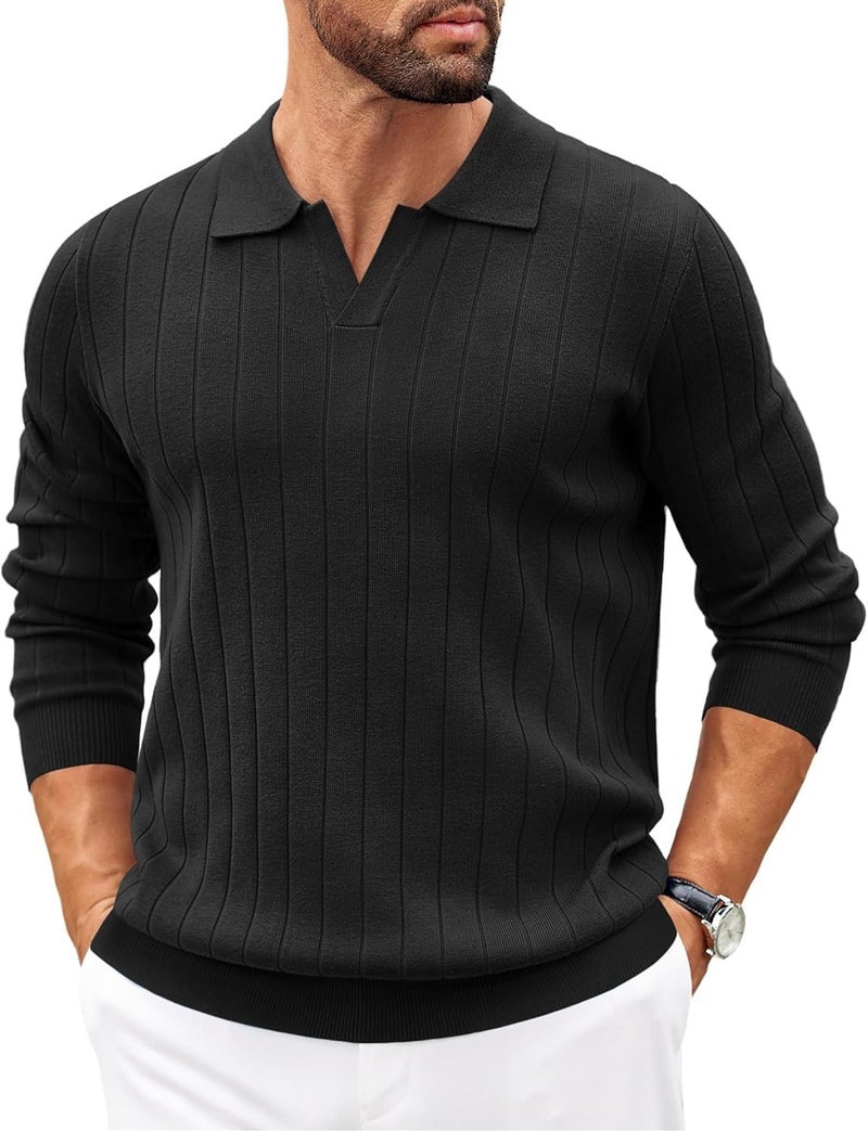NORTHWIND Men's Cotton Full Sleeve Collar Polo Sweater for Man Rib Knitted Sweaters for Men Winter Pullover Sweater for Men (in, Alpha, XL, Black) - Image 1