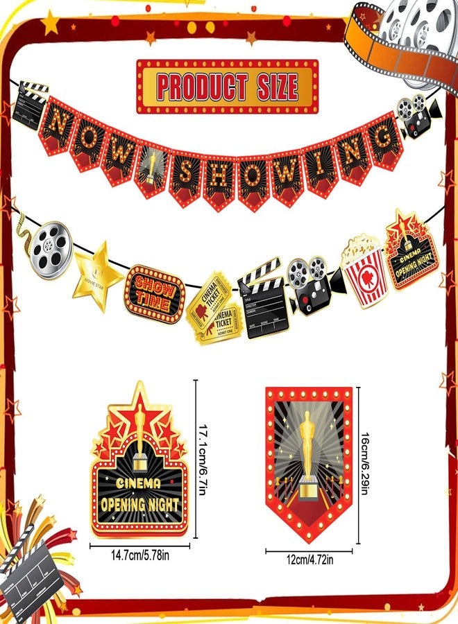 Kinyanco 2Pcs Movie Night Party Decorations Now Showing Party Banner Theater Movie Signs Movie Film Garland Hollywood Movie Watching Party Supplies - Image 2
