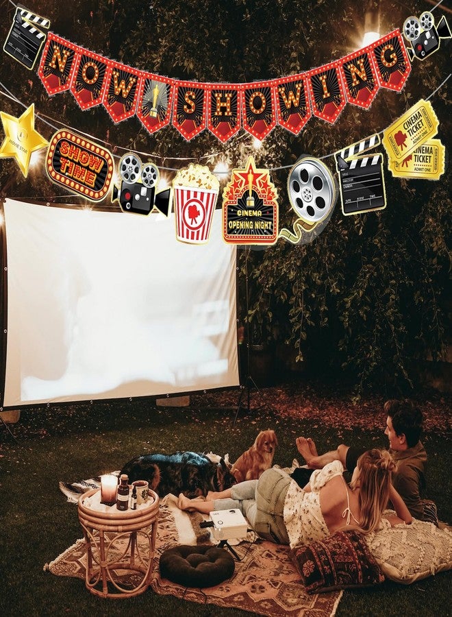 Kinyanco 2Pcs Movie Night Party Decorations Now Showing Party Banner Theater Movie Signs Movie Film Garland Hollywood Movie Watching Party Supplies - Image 4