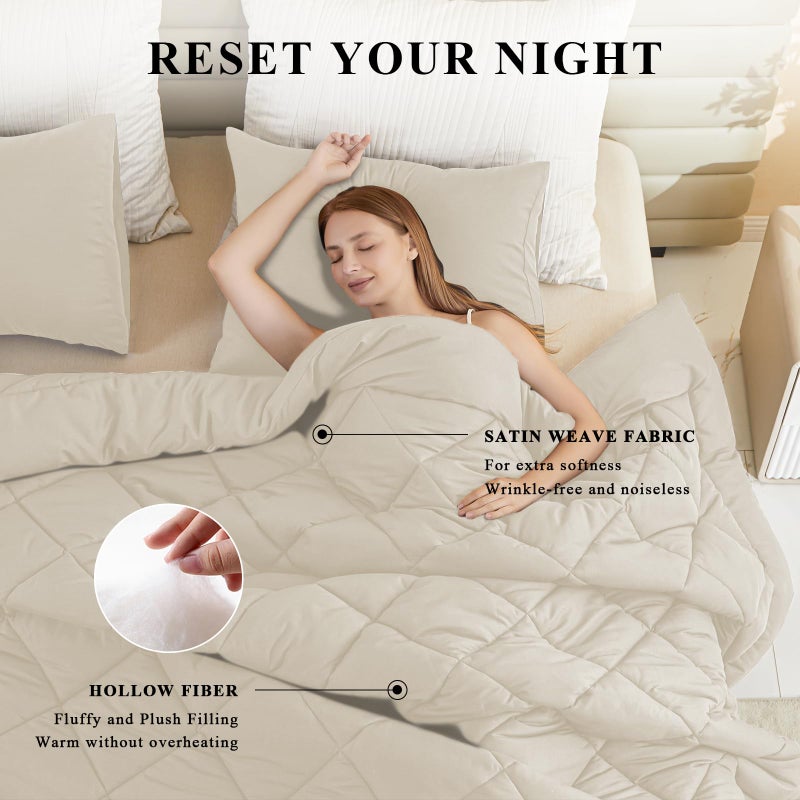 MIOTO Oversized King Comforter, Extra Large King Size Comforter Oversized, All Season Soft Lightweight Quilt Down Alternative Duvet Insert with 8 Corner Tabs(128x120. Beige) - Image 3