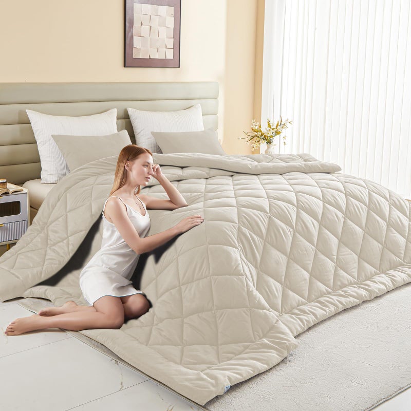MIOTO Oversized King Comforter, Extra Large King Size Comforter Oversized, All Season Soft Lightweight Quilt Down Alternative Duvet Insert with 8 Corner Tabs(128x120. Beige) - Image 1