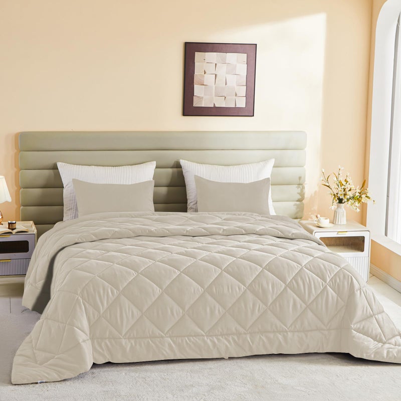 MIOTO Oversized King Comforter, Extra Large King Size Comforter Oversized, All Season Soft Lightweight Quilt Down Alternative Duvet Insert with 8 Corner Tabs(128x120. Beige) - Image 2