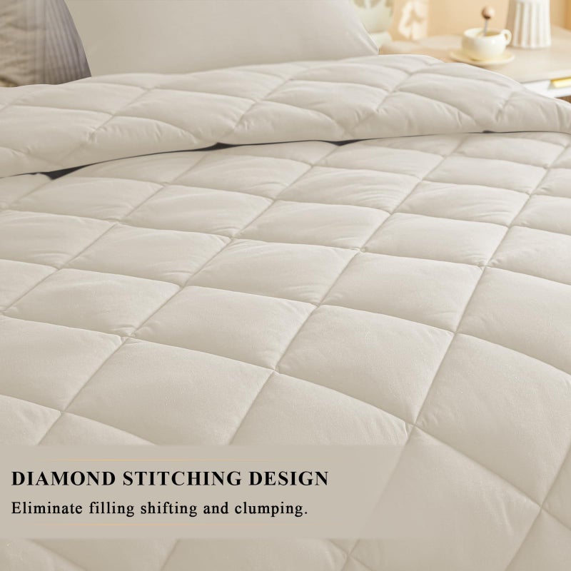 MIOTO Oversized King Comforter, Extra Large King Size Comforter Oversized, All Season Soft Lightweight Quilt Down Alternative Duvet Insert with 8 Corner Tabs(128x120. Beige) - Image 5