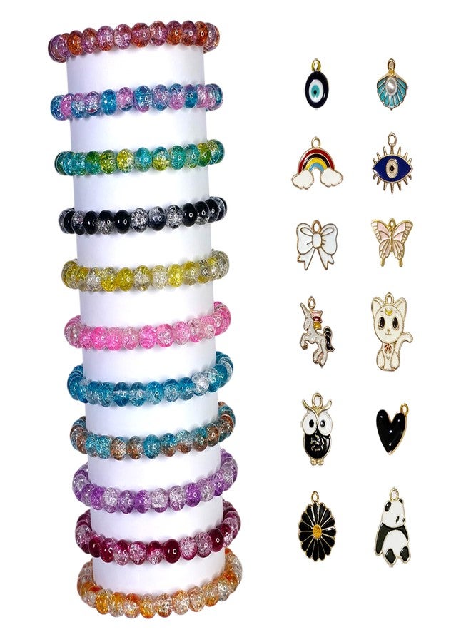 REGLET Pack of 12 - Dual Shade Sparkle Glass Bead Bracelet Set with Metal Charms - Mullticolour - Handcrafted Stretchable Bracelet for Girls Stylish, Women, Kids [8mm] - Image 1