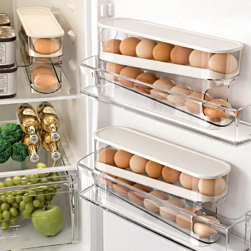 Wacoi Auto Rolling Fridge Egg Organizer  Space Saving Eggs Dispenser For Refrigerator Storager With Lid Egg Holder For Fridge 2 Pack - Image 2