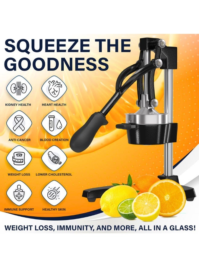 Chase Up Cast Iron Citrus Juicer | Commercial Grade Manual Hand Press | Countertop Squeezer for Fresh Fruit Juice (Bonus Stainless Steel Cup) (Black) - Image 4