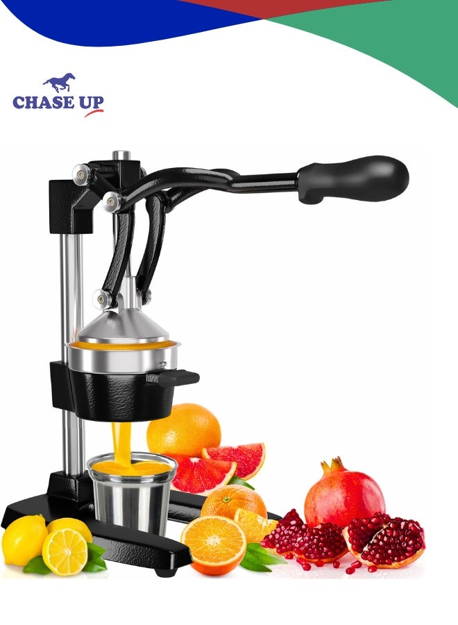 Chase Up Cast Iron Citrus Juicer | Commercial Grade Manual Hand Press | Countertop Squeezer for Fresh Fruit Juice (Bonus Stainless Steel Cup) (Black) - Image 1