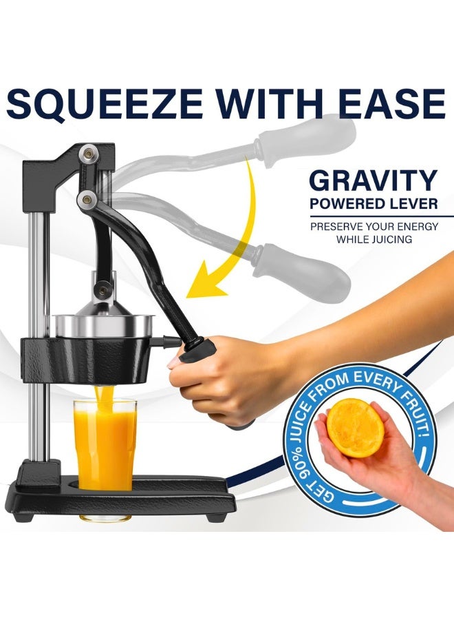 Chase Up Cast Iron Citrus Juicer | Commercial Grade Manual Hand Press | Countertop Squeezer for Fresh Fruit Juice (Bonus Stainless Steel Cup) (Black) - Image 2