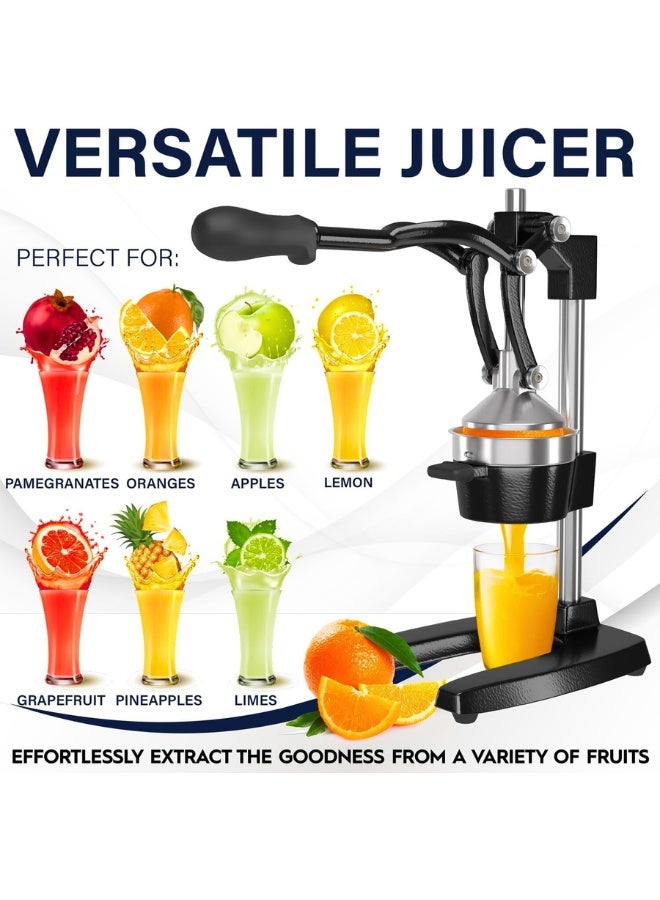 Chase Up Cast Iron Citrus Juicer | Commercial Grade Manual Hand Press | Countertop Squeezer for Fresh Fruit Juice (Bonus Stainless Steel Cup) (Black) - Image 3