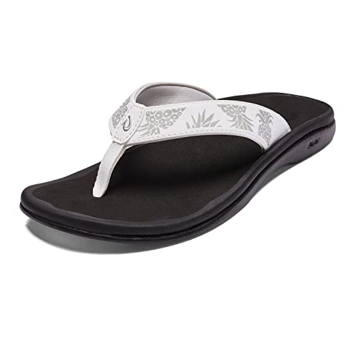 OLUKAI Ohana Women's Beach Sandals, Water Resistant Flip Flops, Arch Support & Comfort Fit, Lightweight & Durable, Enhanced Grip & Traction, Bright White/Hua, 8 - Image 1