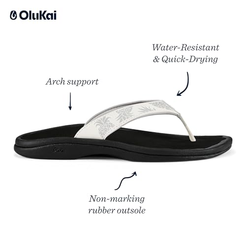 OLUKAI Ohana Women's Beach Sandals, Water Resistant Flip Flops, Arch Support & Comfort Fit, Lightweight & Durable, Enhanced Grip & Traction, Bright White/Hua, 8 - Image 4